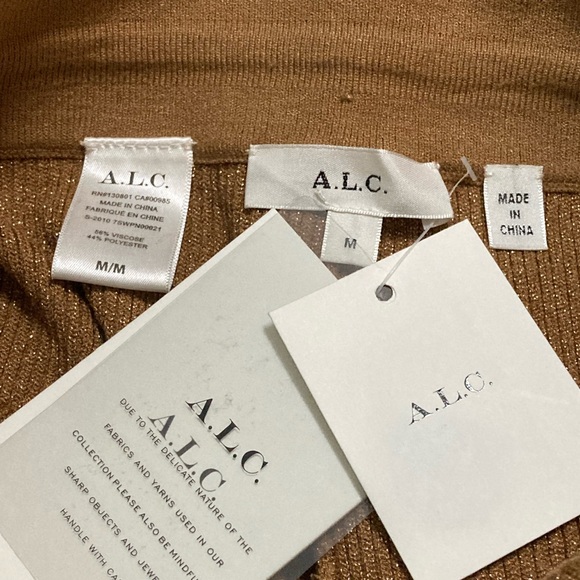 NWT A.L.C. Quentin Knit Tan with Gold Shimmer Wide Leg Pants - Sz M - Picture 7 of 7